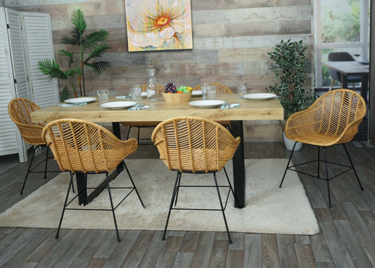Cosmo Casa - Set van 6 Eetkamerstoelen - Rotan - Rotan & Metaal - Naturel