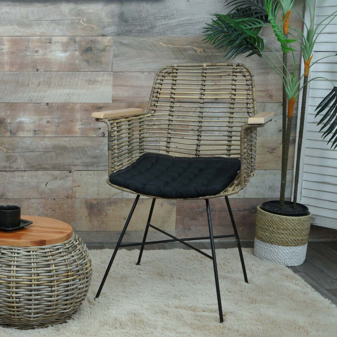 Cosmo Casa - Set van 6 Eetkamerstoelen - Rotan - Rotan & Metaal - Naturel