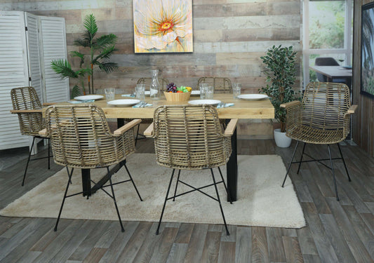 Cosmo Casa - Set van 6 Eetkamerstoelen - Rotan - Rotan & Metaal - Naturel