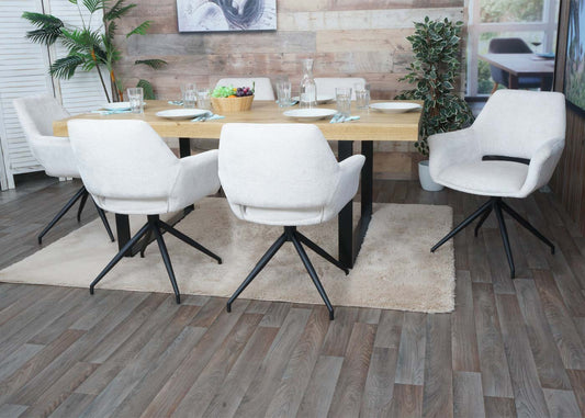 Cosmo Casa - Set van 6 Eetkamerstoelen - Keukenstoelen met Armleuning - Draaibaar met Automatische Positie - Metaaltextiel - Crèmewit