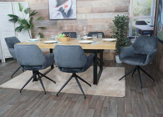 Cosmo Casa - Set van 6 Eetkamerstoelen - Keukenstoelen met Armleuning - Draaibaar met Automatische Positie - Metaaltextiel - Donkergrijs