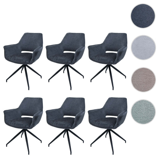 Cosmo Casa - Set van 6 Eetkamerstoelen - Keukenstoelen met Armleuning - Draaibaar met Automatische Positie - Metaaltextiel - Donkergrijs