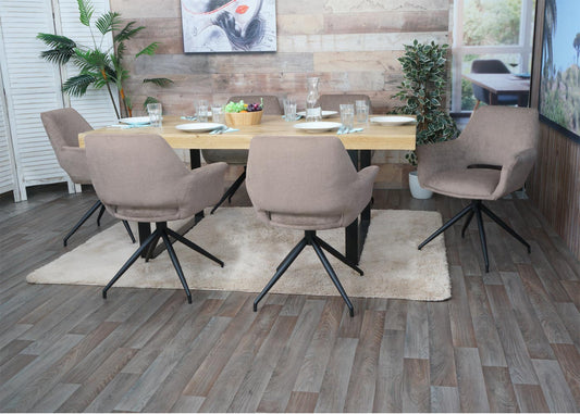 Cosmo Casa - Set van 6 Eetkamerstoelen - Keukenstoelen met Armleuning - Draaibaar met Automatische Positie - Metaaltextiel - Taupe