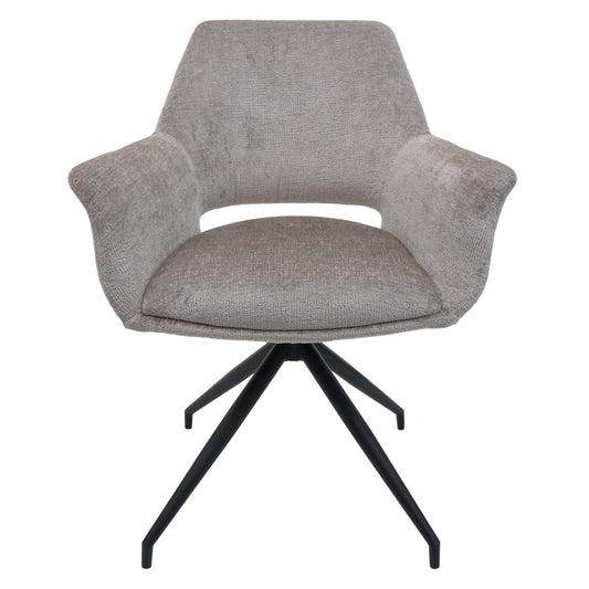 Cosmo Casa - Set van 6 Eetkamerstoelen - Keukenstoelen met Armleuning - Draaibaar met Automatische Positie - Metaaltextiel - Taupe