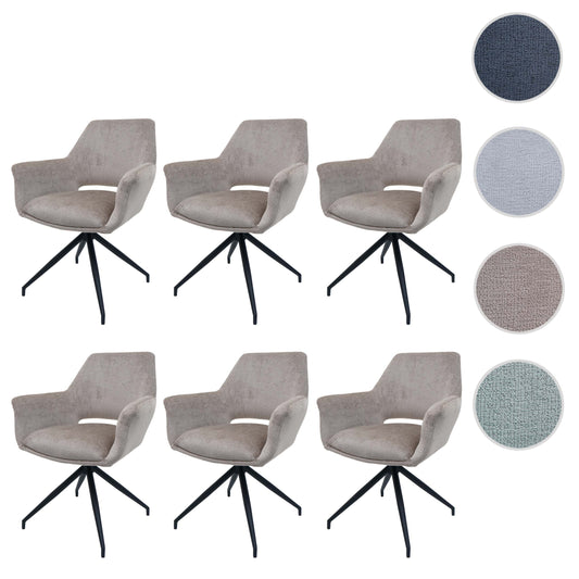 Cosmo Casa - Set van 6 Eetkamerstoelen - Keukenstoelen met Armleuning - Draaibaar met Automatische Positie - Metaaltextiel - Taupe