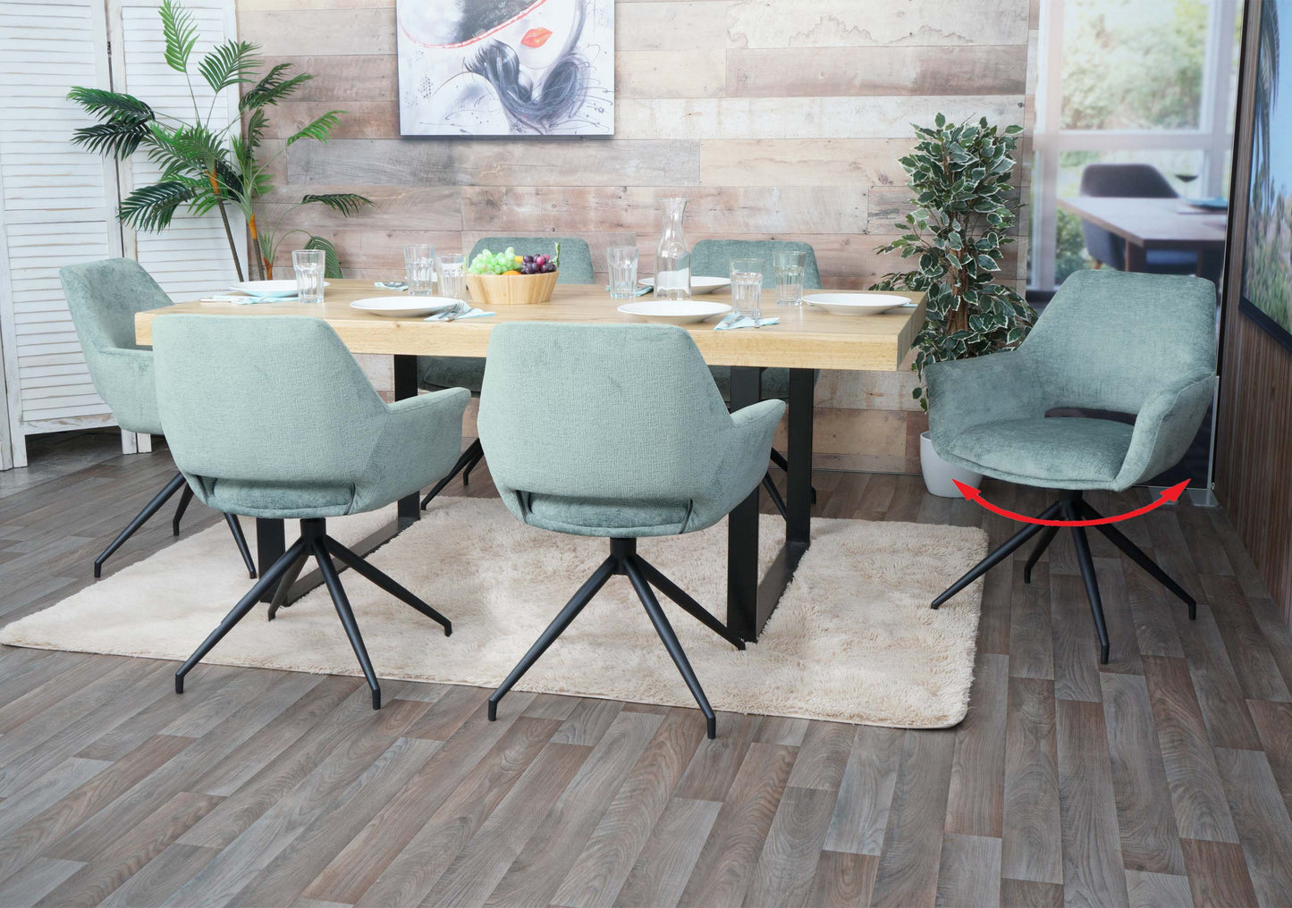 Cosmo Casa - Set van 6 Eetkamerstoelen - Keukenstoelen met Armleuning - Draaibaar met Automatische Positie - Metaaltextiel - Grijsblauw