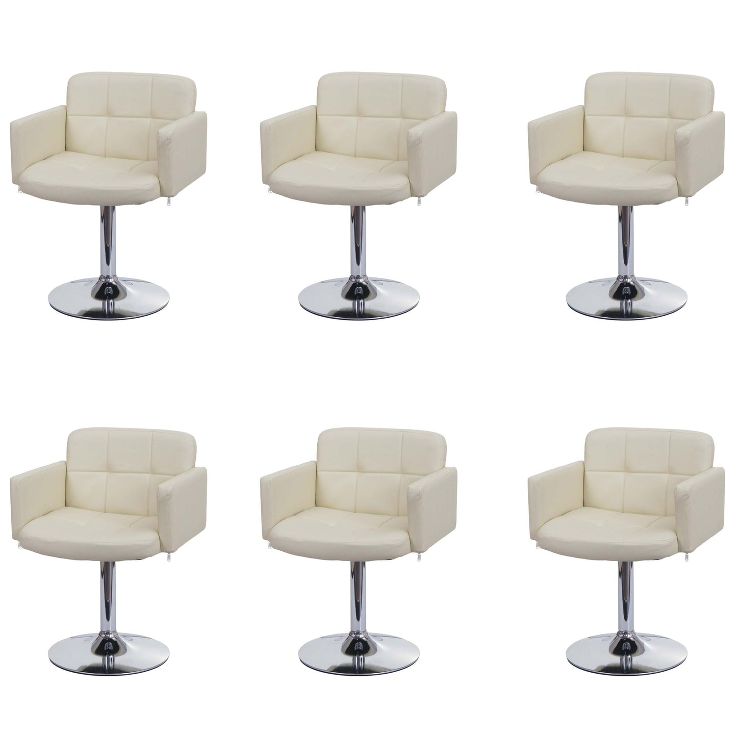 Cosmo Casa - Set van 6 Orlando Eetkamerstoelen - Armleuningen - Kunstleer & Metaal - Crème