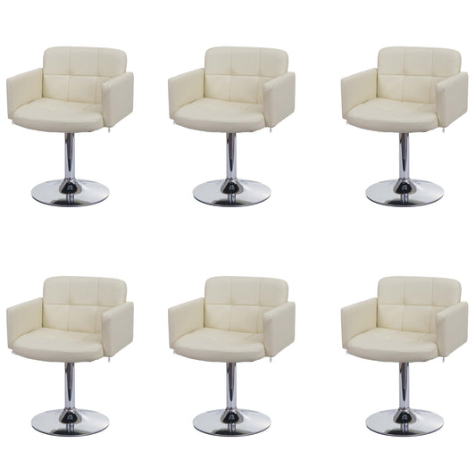 Cosmo Casa - Set van 6 Orlando Eetkamerstoelen - Armleuningen - Kunstleer & Metaal - Crème