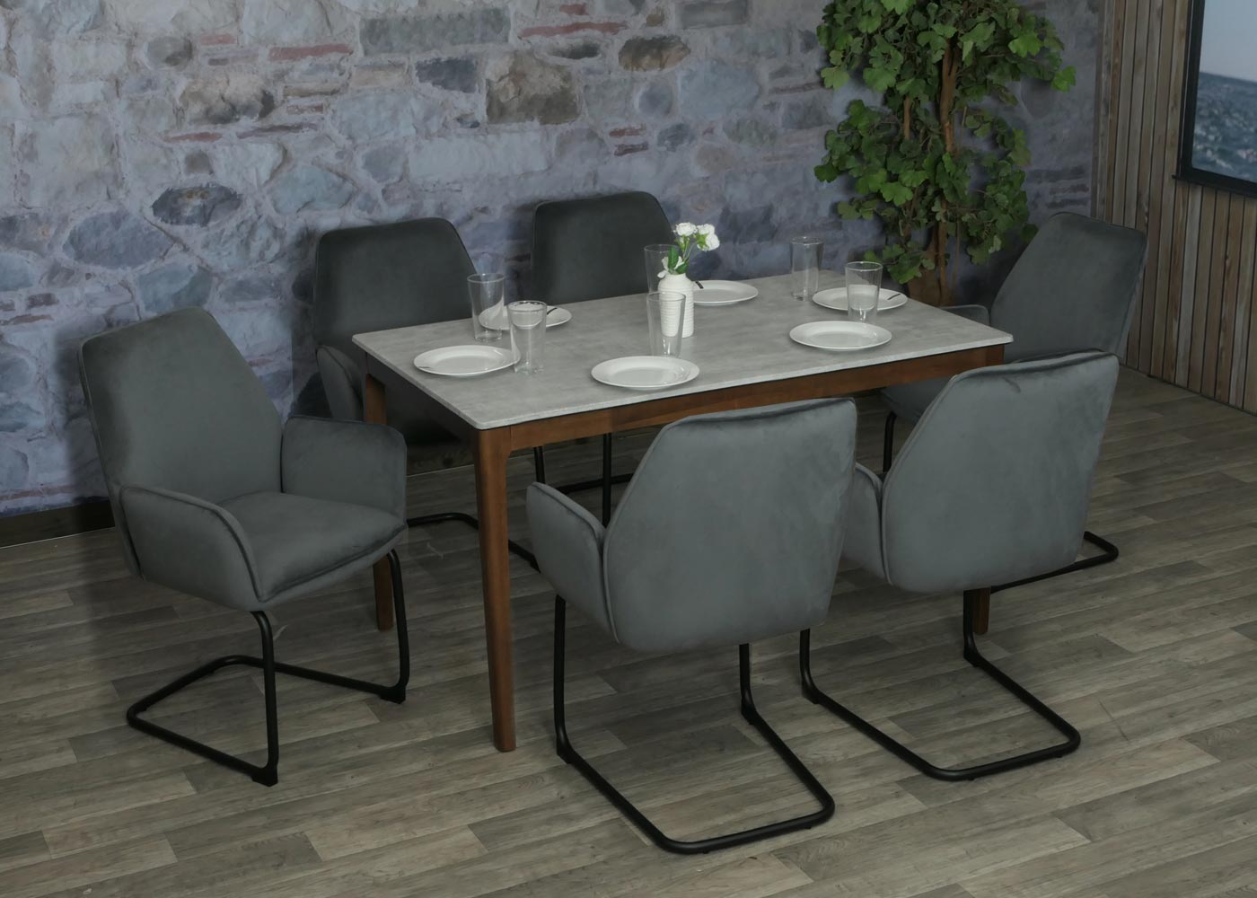 Cosmo Casa - Set van 6 Sledestoelen - Eetkamerstoelen - Keukenstoelen - Textiel - Donkergrijs