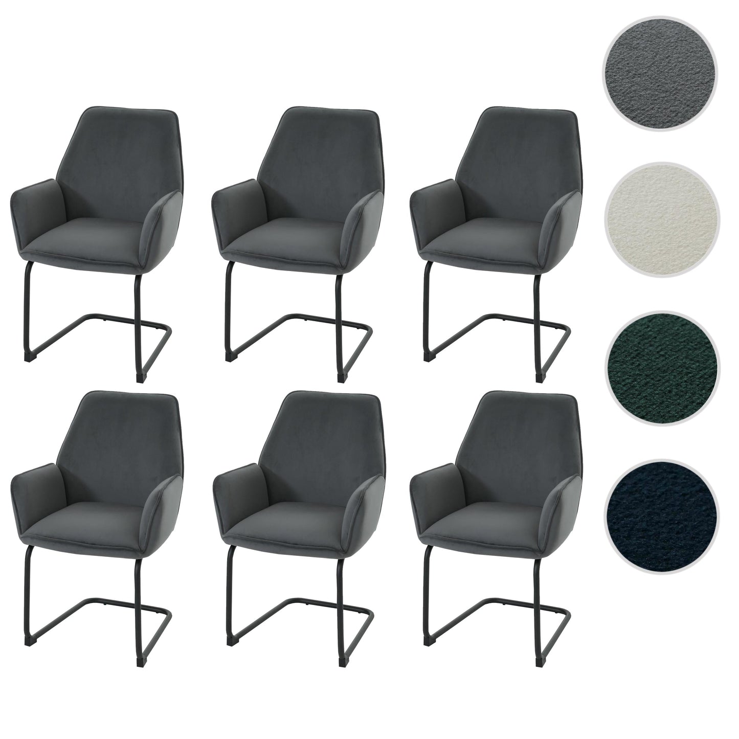 Cosmo Casa - Set van 6 Sledestoelen - Eetkamerstoelen - Keukenstoelen - Textiel - Donkergrijs