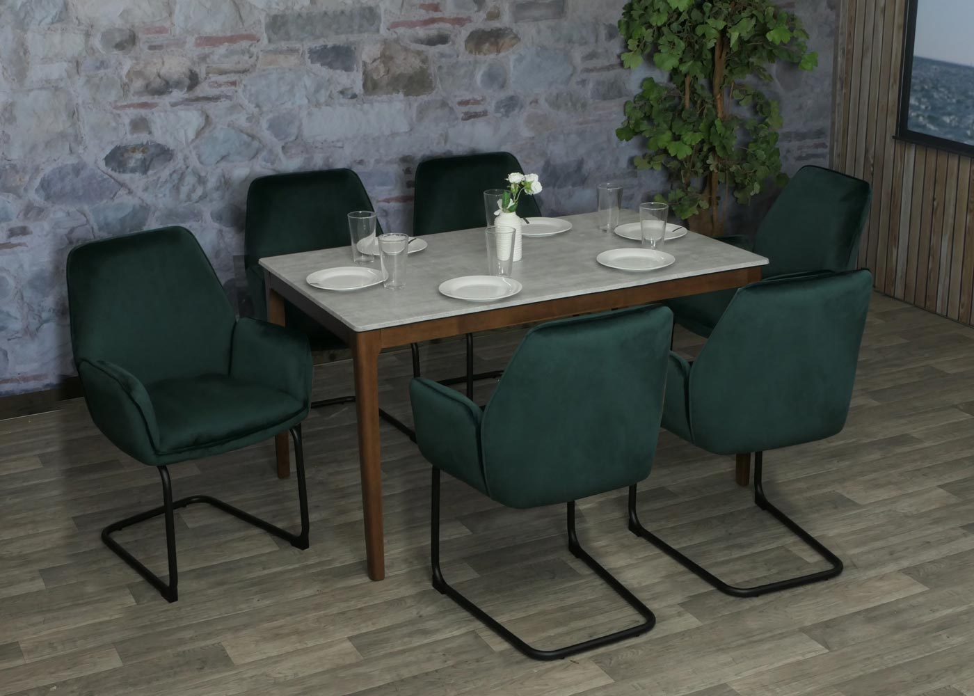 Cosmo Casa - Set van 6 Sledestoelen - Eetkamerstoelen - Keukenstoelen - Textiel - Groen
