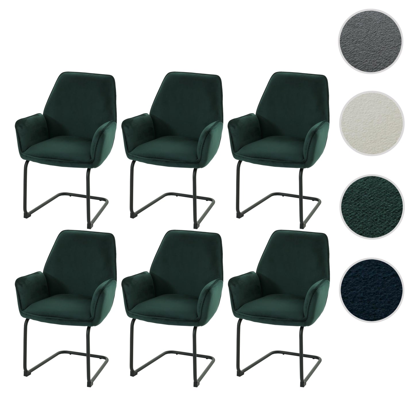 Cosmo Casa - Set van 6 Sledestoelen - Eetkamerstoelen - Keukenstoelen - Textiel - Groen