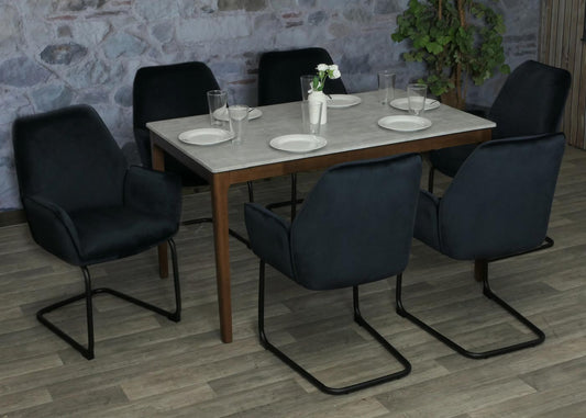 Cosmo Casa - Set van 6 Sledestoelen - Eetkamerstoelen - Keukenstoelen - Textiel - Antracietblauw