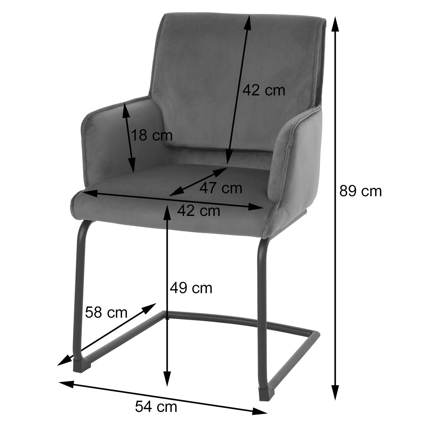 Cosmo Casa - Set van 6 Sledestoelen - Textiel - Donkergrijs