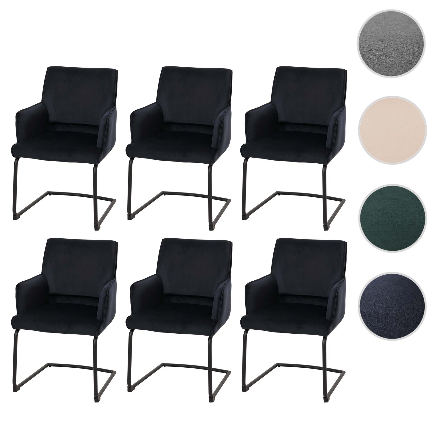 Cosmo Casa - Set van 6 Sledestoelen - Textiel - Antracietblauw