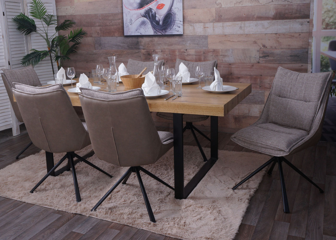 Cosmo Casa - Set van 6 Eetkamerstoelen - Keukenstoel - Draaibaar met Auto-Return - Textiel - Beige