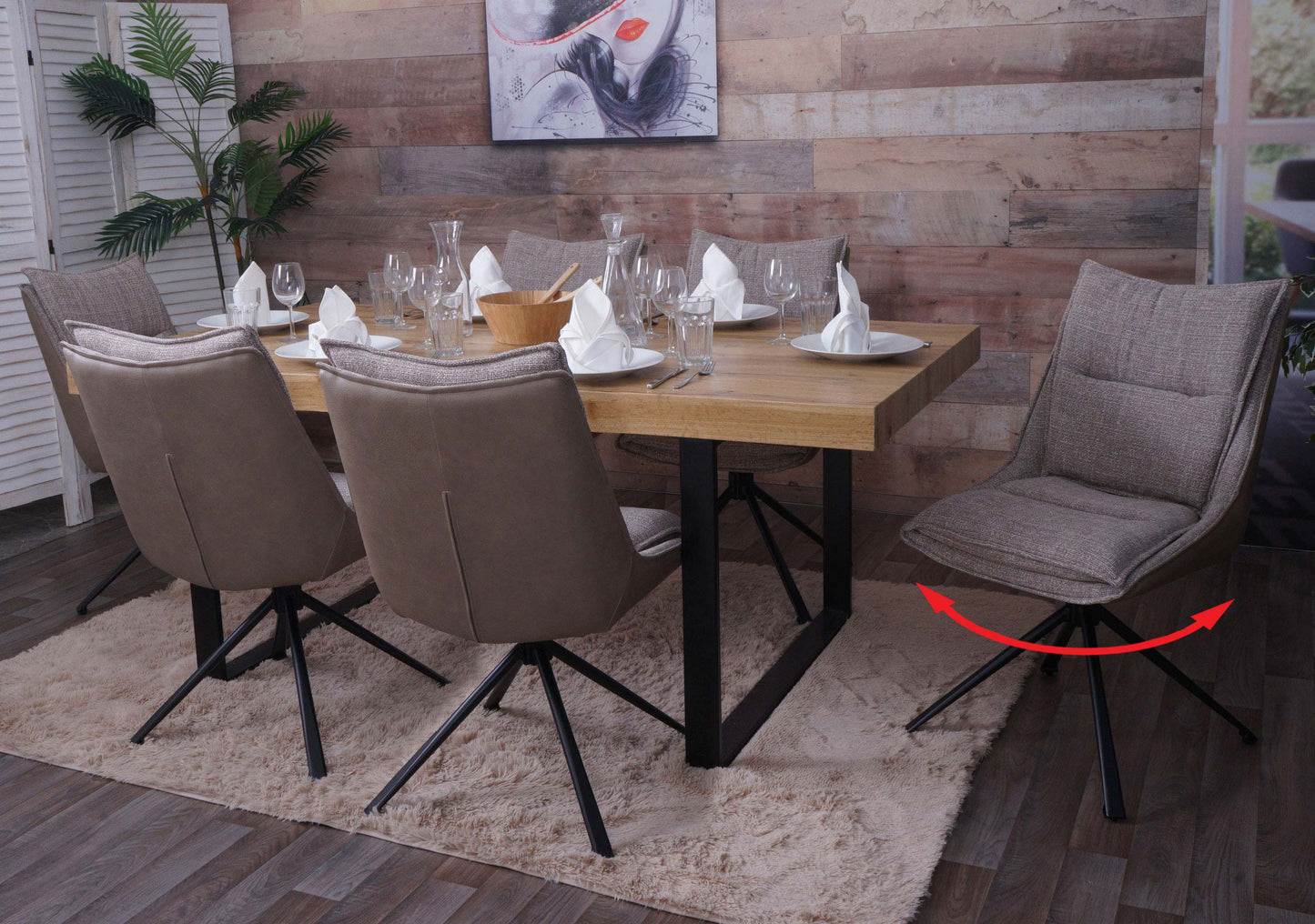 Cosmo Casa - Set van 6 Eetkamerstoelen - Keukenstoel - Draaibaar met Auto-Return - Textiel - Beige