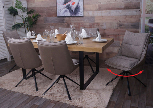 Cosmo Casa - Set van 6 Eetkamerstoelen - Keukenstoel - Draaibaar met Auto-Return - Textiel - Beige