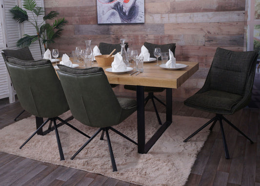 Cosmo Casa - Set van 6 Eetkamerstoelen - Keukenstoel - Draaibaar met Auto-Return - Textiel - Groen