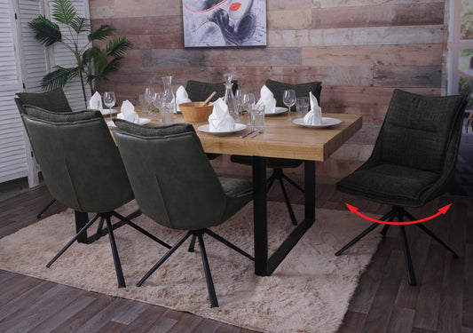 Cosmo Casa - Set van 6 Eetkamerstoelen - Keukenstoel - Draaibaar met Auto-Return - Textiel - Groen