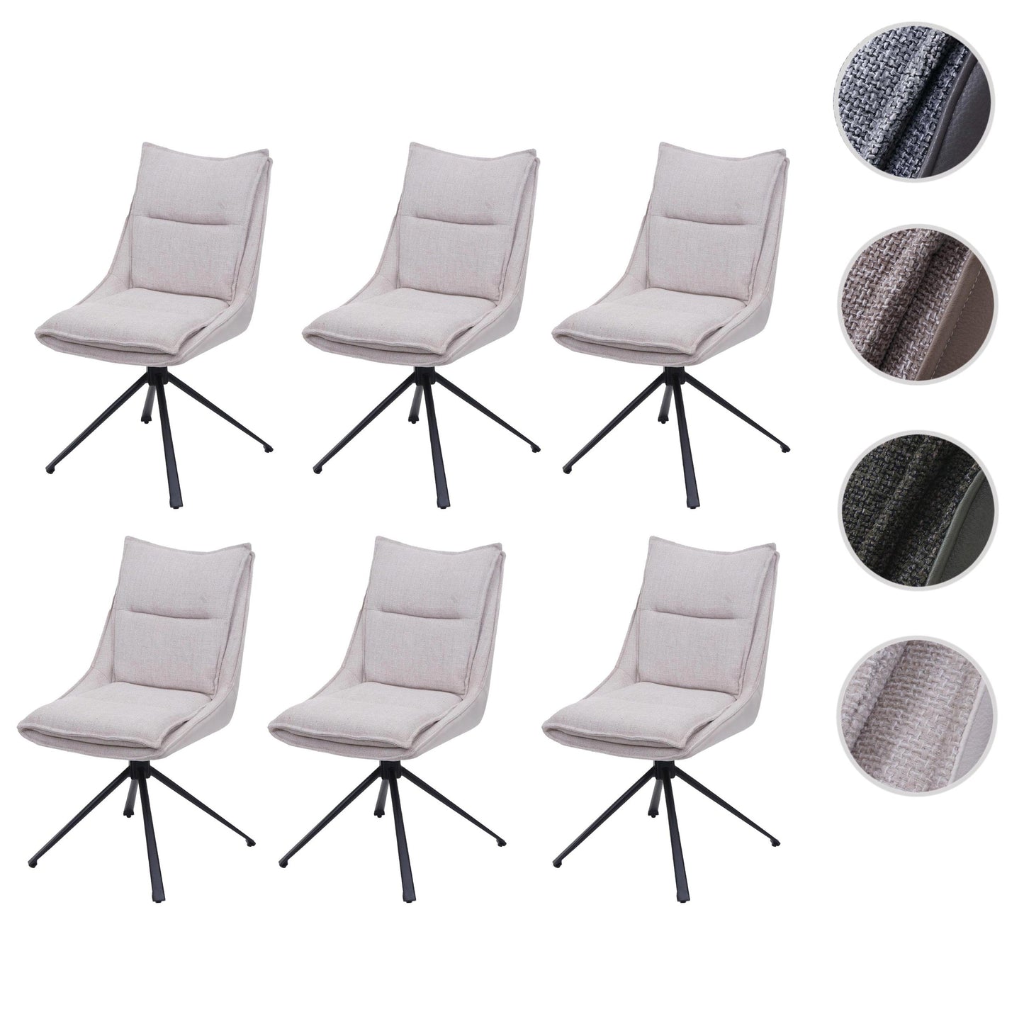 Cosmo Casa - Set van 6 Eetkamerstoelen - Keukenstoel - Draaibaar met Auto-Return - Textiel - Crèmebeige