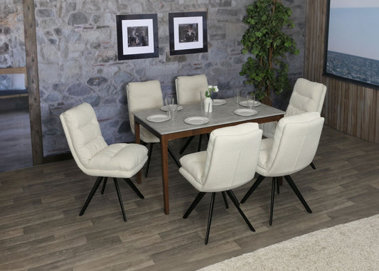 Cosmo Casa - Set van 6 Eetkamerstoelen - Keukenstoelen - Draaibaar - Automatische Positionering - Bouclé Stof - Crèmewit