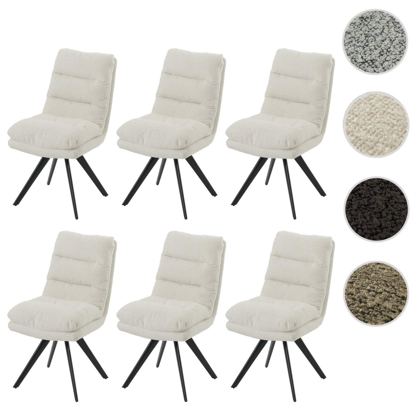 Cosmo Casa - Set van 6 Eetkamerstoelen - Keukenstoelen - Draaibaar - Automatische Positionering - Bouclé Stof - Crèmewit