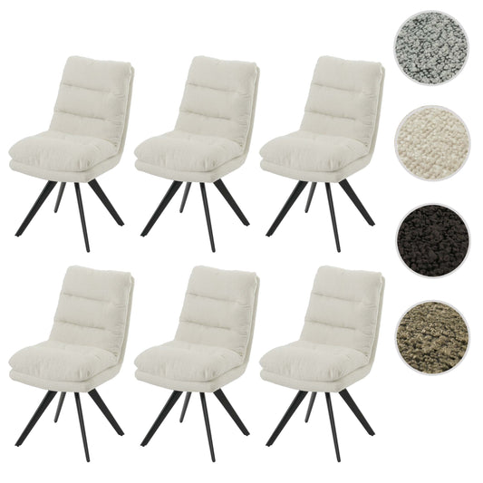 Cosmo Casa - Set van 6 Eetkamerstoelen - Keukenstoelen - Draaibaar - Automatische Positionering - Bouclé Stof - Crèmewit
