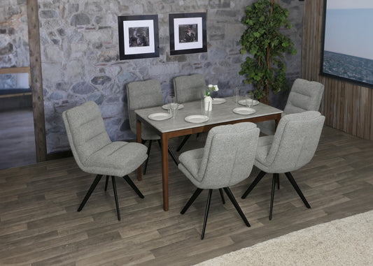 Cosmo Casa - Set van 6 Eetkamerstoelen - Keukenstoelen - Draaibaar - Automatische Positionering - Bouclé Stof - Lichtgrijs