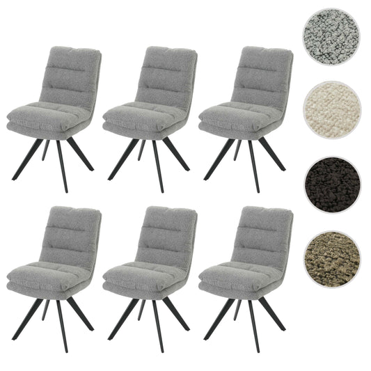 Cosmo Casa - Set van 6 Eetkamerstoelen - Keukenstoelen - Draaibaar - Automatische Positionering - Bouclé Stof - Lichtgrijs