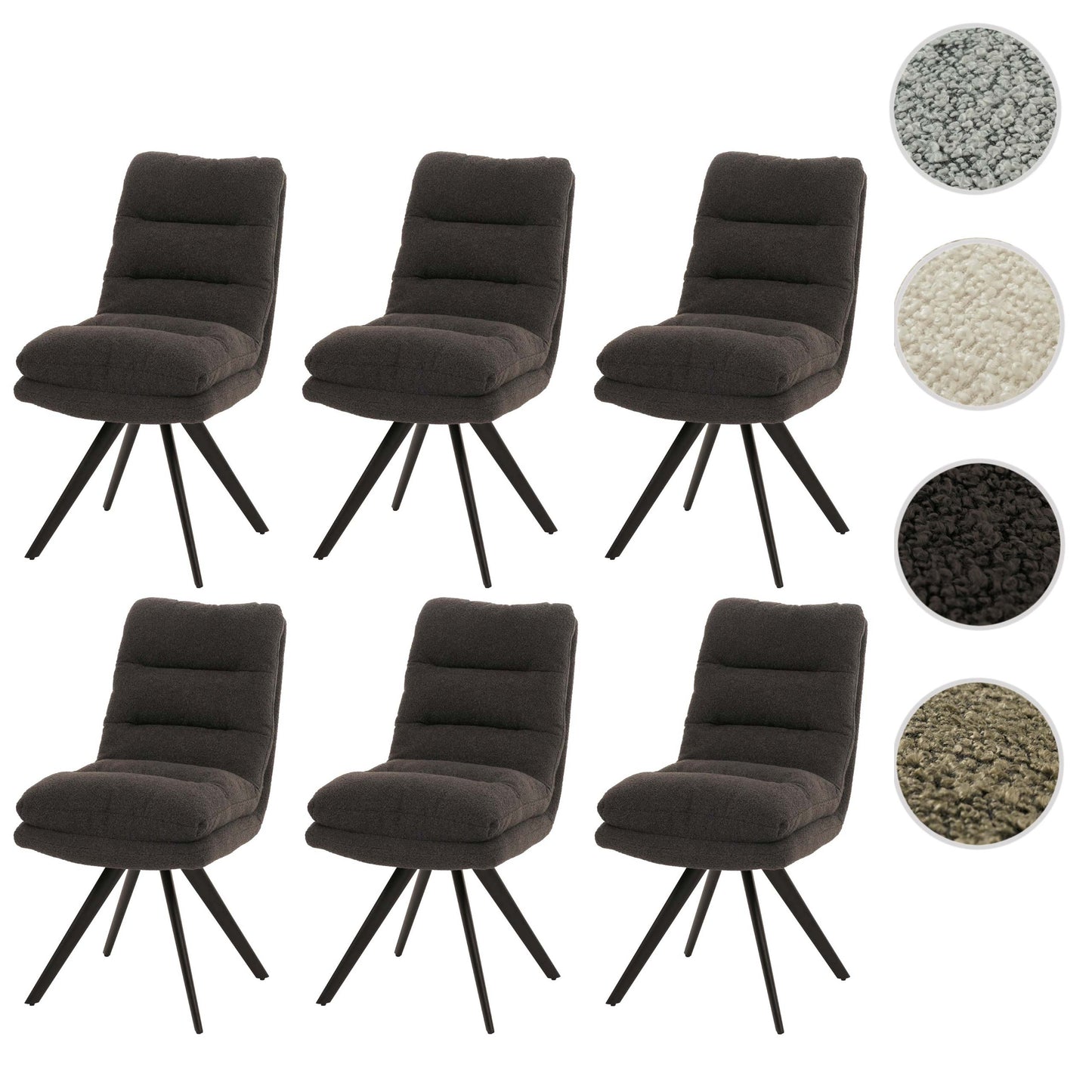 Cosmo Casa - Set van 6 Eetkamerstoelen - Draaibaar Auto-positie - Bouclé Stof - Donkergrijs