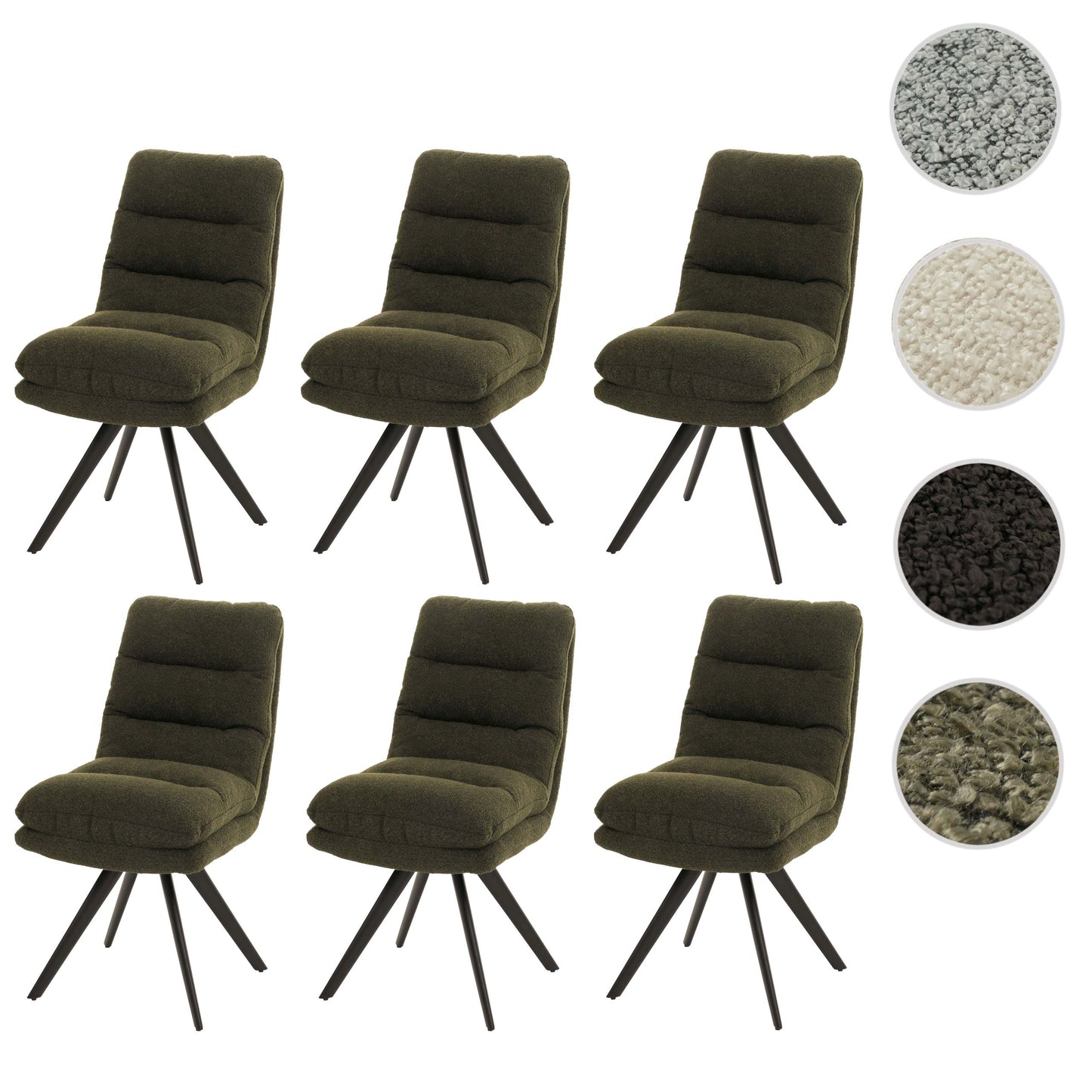 Cosmo Casa - Set van 6 Eetkamerstoelen - Draaibaar Auto-positie - Bouclé Stof - Groen