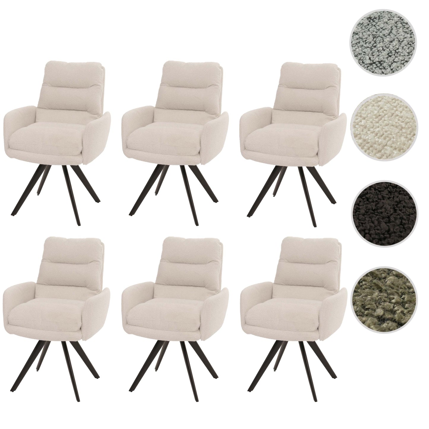 Cosmo Casa - Set van 6 Eetkamerstoelen - Draaibaar Auto-positie - Bouclé Stof - Crèmewit