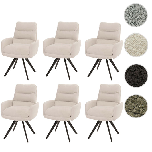 Cosmo Casa - Set van 6 Eetkamerstoelen - Draaibaar Auto-positie - Bouclé Stof - Crèmewit