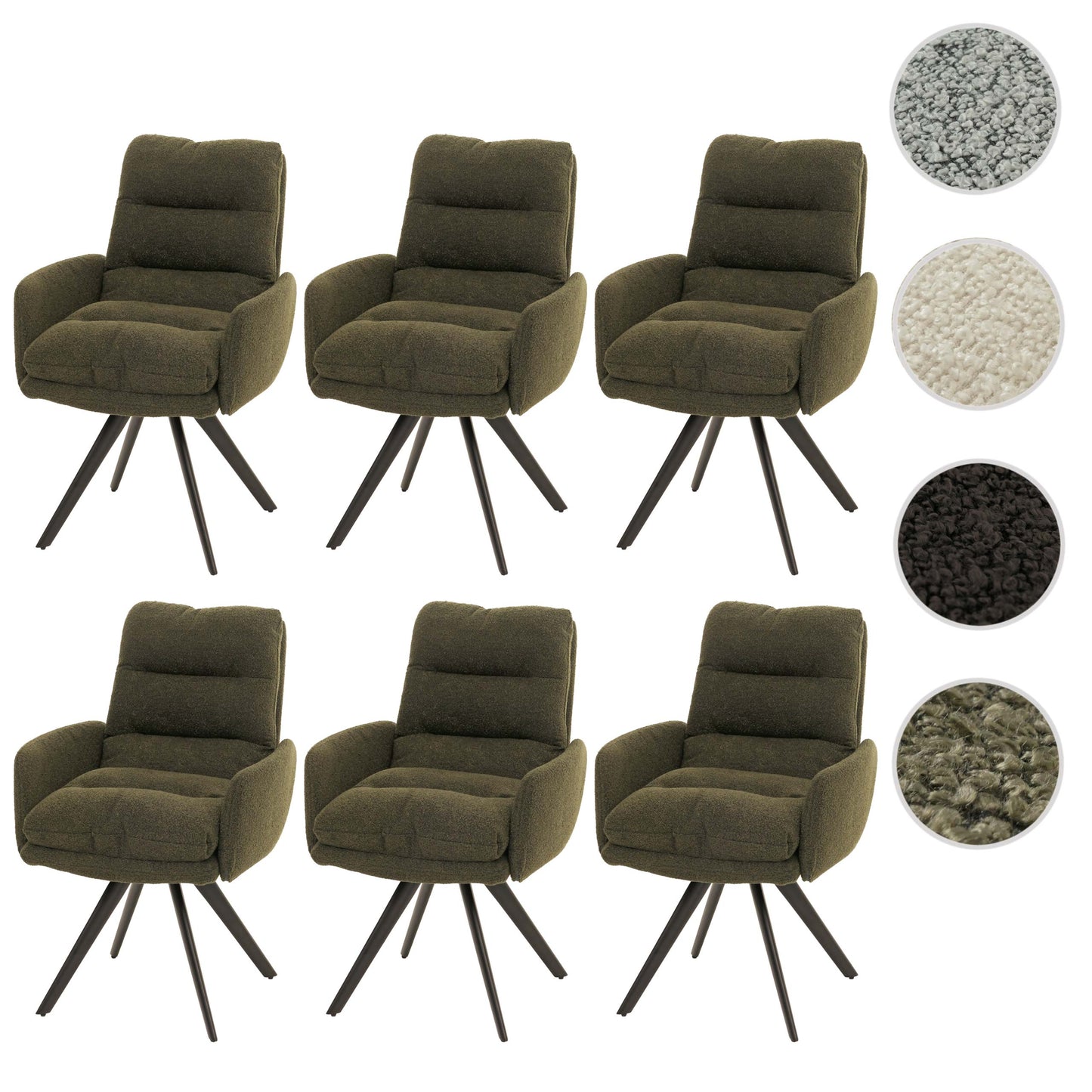 Cosmo Casa - Set van 6 Eetkamerstoelen - Draaibaar Auto-positie - Bouclé Stof - Groen