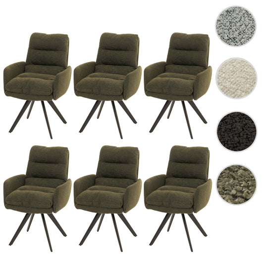 Cosmo Casa - Set van 6 Eetkamerstoelen - Draaibaar Auto-positie - Bouclé Stof - Groen