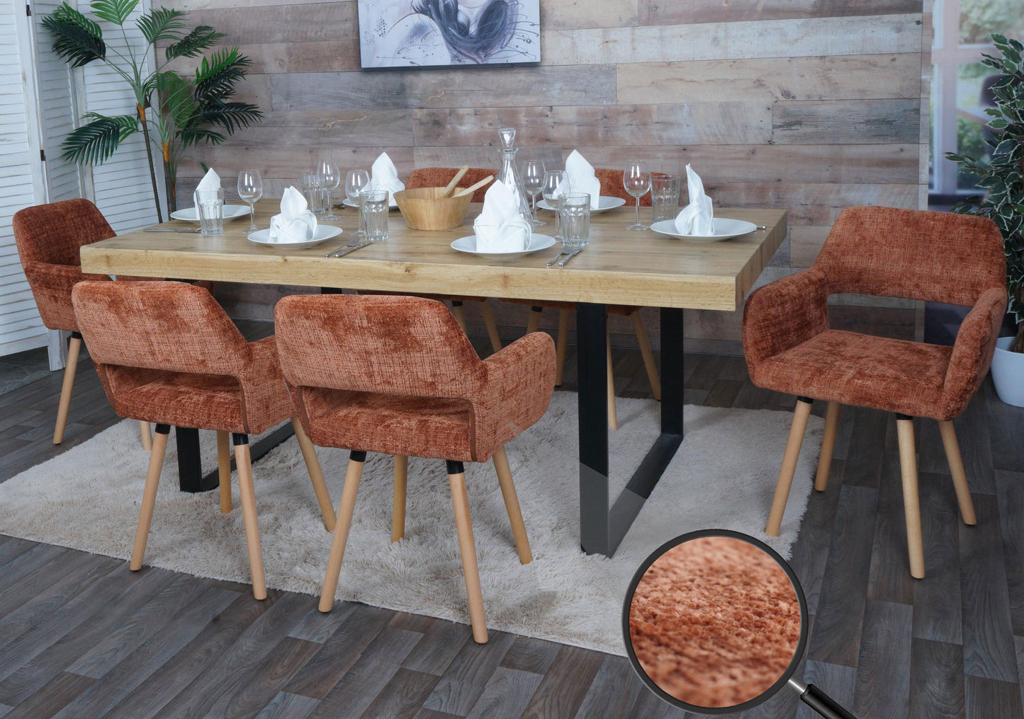 Cosmo Casa - Set van 6 Eetkamerstoelen - Keukenstoelen - Gestoffeerde Stoelen - Hout - Stoftextiel Chenille - 465gm - FSC - Terracotta