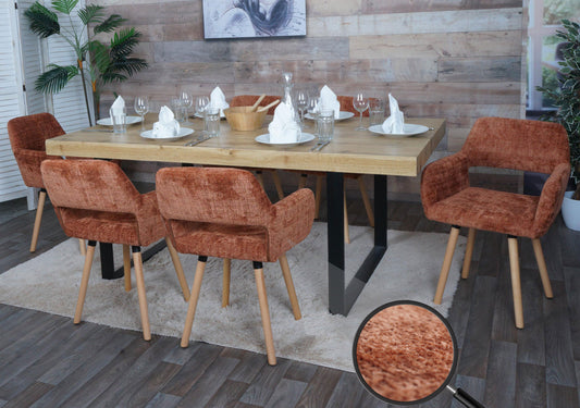 Cosmo Casa - Set van 6 Eetkamerstoelen - Keukenstoelen - Gestoffeerde Stoelen - Hout - Stoftextiel Chenille - 465gm - FSC - Terracotta