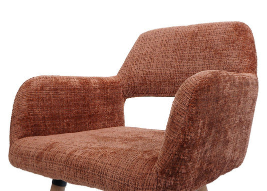Cosmo Casa - Set van 6 Eetkamerstoelen - Keukenstoelen - Gestoffeerde Stoelen - Hout - Stoftextiel Chenille - 465gm - FSC - Terracotta