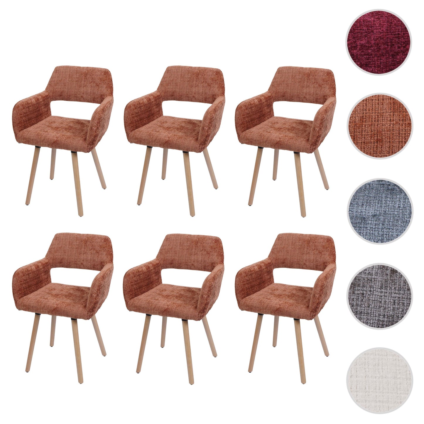 Cosmo Casa - Set van 6 Eetkamerstoelen - Keukenstoelen - Gestoffeerde Stoelen - Hout - Stoftextiel Chenille - 465gm - FSC - Terracotta