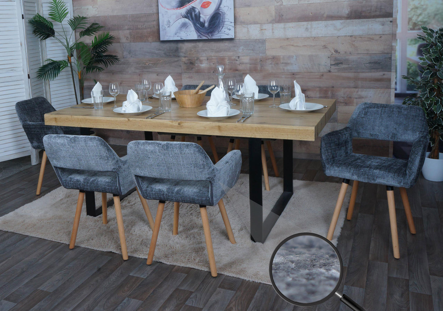 Cosmo Casa - Set van 6 Eetkamerstoelen - Keukenstoelen - Gestoffeerde Stoelen - Hout - Stoftextiel Chenille - 465gm - FSC - Donkergrijs