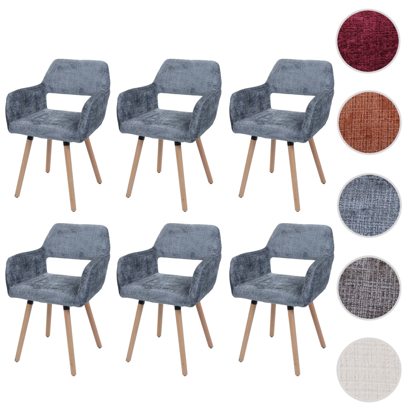 Cosmo Casa - Set van 6 Eetkamerstoelen - Keukenstoelen - Gestoffeerde Stoelen - Hout - Stoftextiel Chenille - 465gm - FSC - Donkergrijs