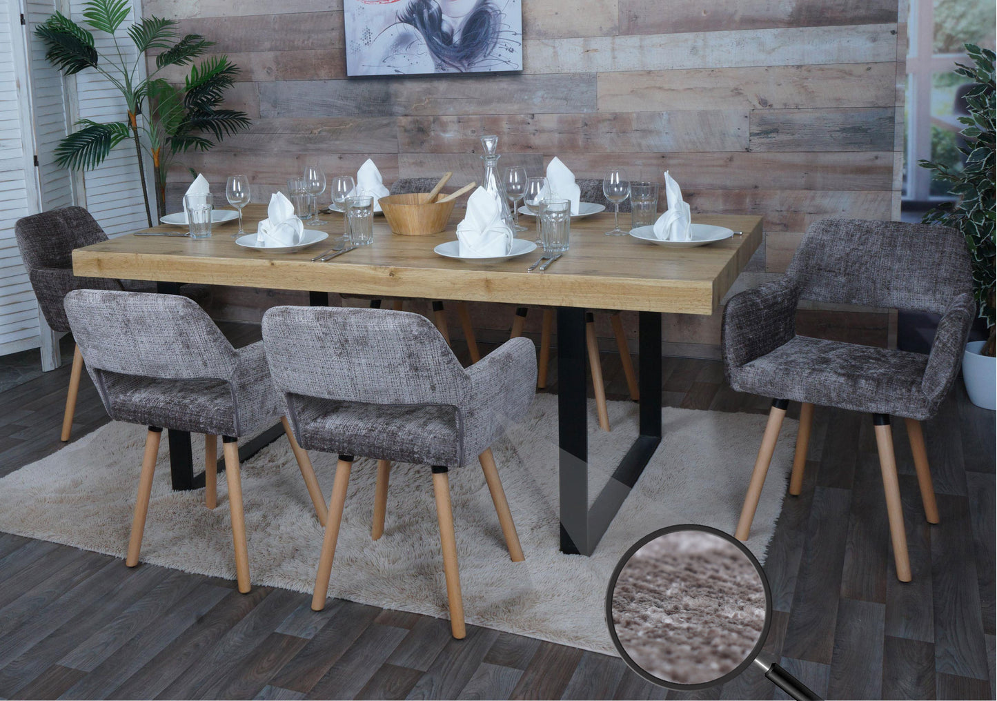 Cosmo Casa - Set van 6 Eetkamerstoelen - Keukenstoelen - Gestoffeerde Stoelen - Hout - Stoftextiel Chenille - 465gm - FSC - Bruin