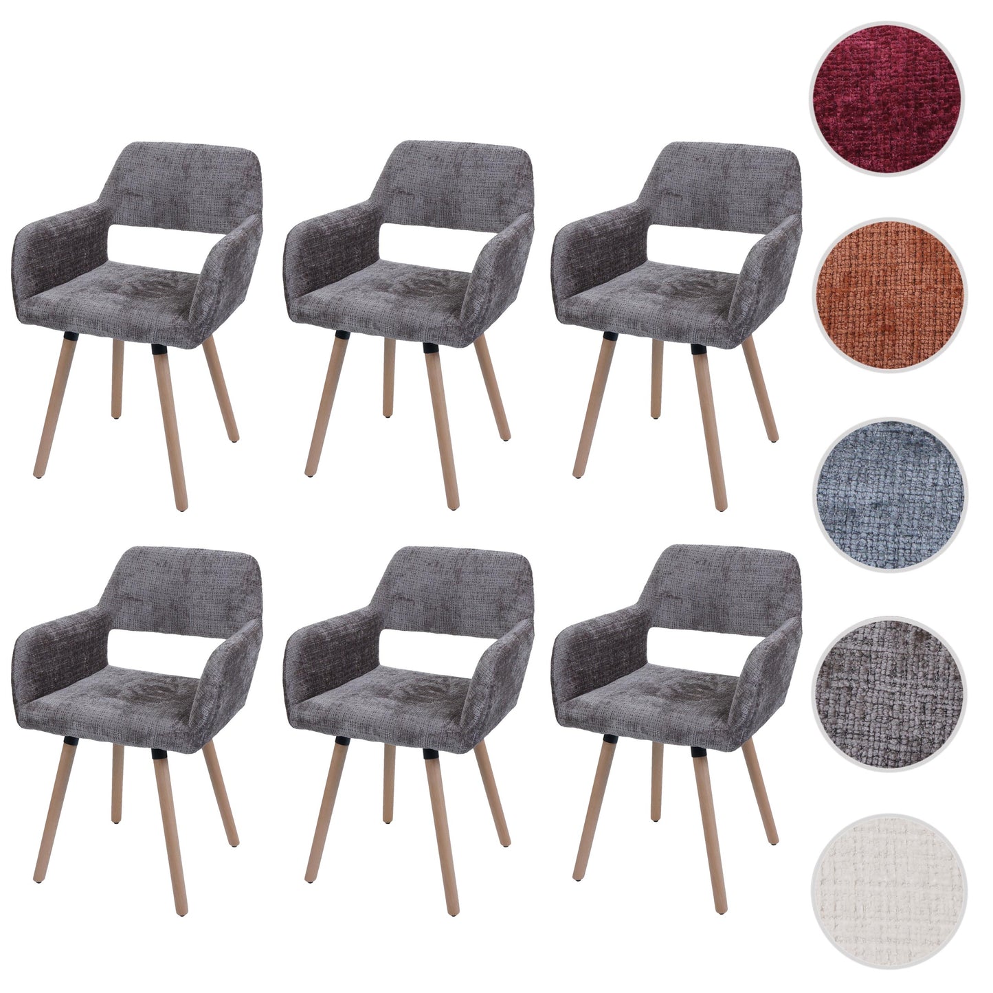 Cosmo Casa - Set van 6 Eetkamerstoelen - Keukenstoelen - Gestoffeerde Stoelen - Hout - Stoftextiel Chenille - 465gm - FSC - Bruin