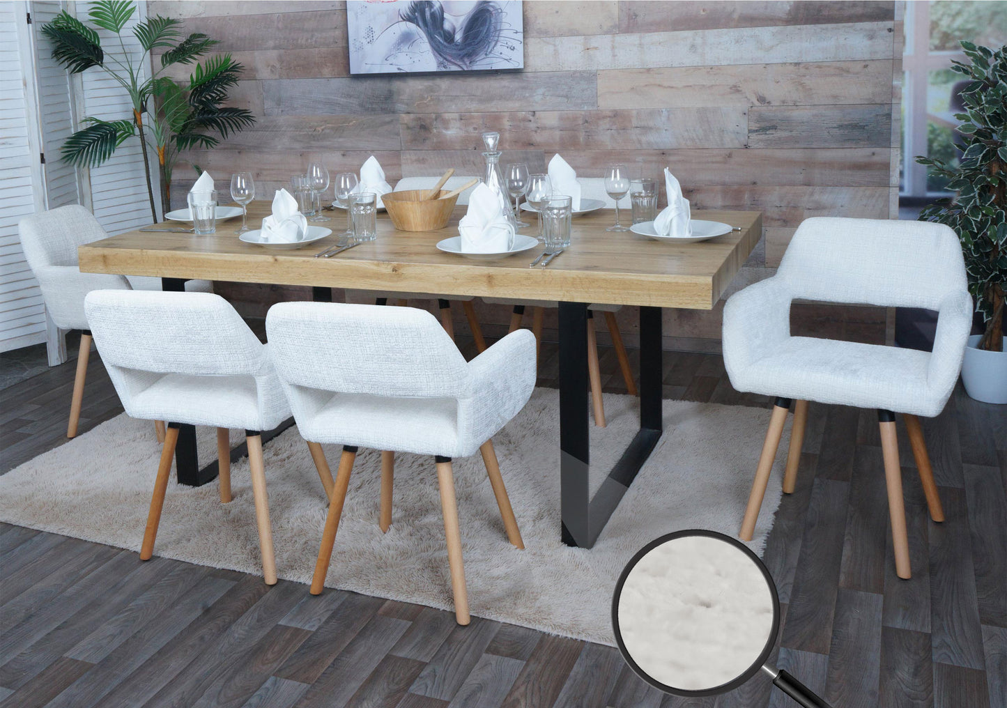 Cosmo Casa - Set van 6 Eetkamerstoelen - Keukenstoel - Gestoffeerde Stoel - Hout - Stoftextiel Chenille - 465gm - FSC - Crème