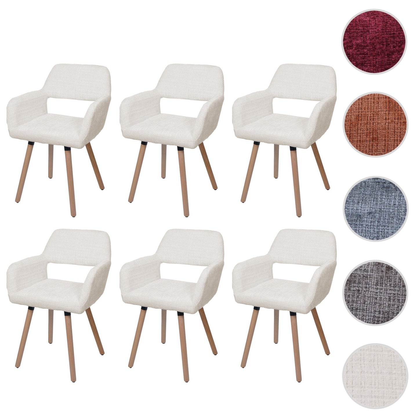 Cosmo Casa - Set van 6 Eetkamerstoelen - Keukenstoel - Gestoffeerde Stoel - Hout - Stoftextiel Chenille - 465gm - FSC - Crème