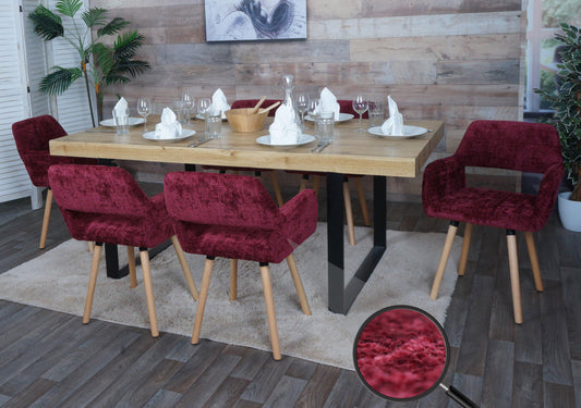 Cosmo Casa - Set van 6 Eetkamerstoelen - Keukenstoelen - Gestoffeerde Stoelen - Hout - Stoftextiel Chenille - 465gm - FSC - Bordeaux