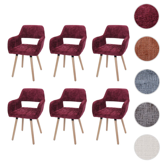 Cosmo Casa - Set van 6 Eetkamerstoelen - Keukenstoelen - Gestoffeerde Stoelen - Hout - Stoftextiel Chenille - 465gm - FSC - Bordeaux