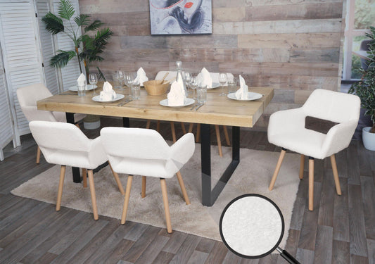 Cosmo Casa - Set van 6 Eetkamerstoelen - Keukenstoelen - Gestoffeerde Stoelen - Hout - Stoftextiel Bouclé - 450gm - FSC - Crème