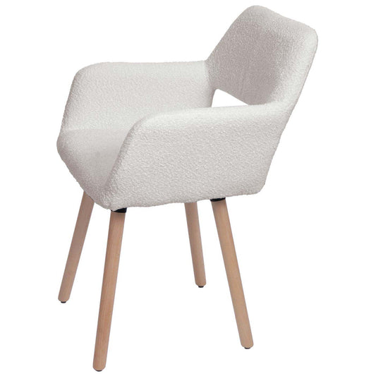 Cosmo Casa - Set van 6 Eetkamerstoelen - Keukenstoelen - Gestoffeerde Stoelen - Hout - Stoftextiel Bouclé - 450gm - FSC - Crème
